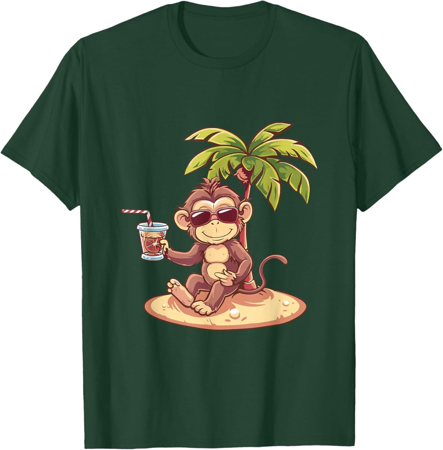 Cute Monkey On Beach | Vacation Travel Summer T-Shirt - T-Shirt | Forest
