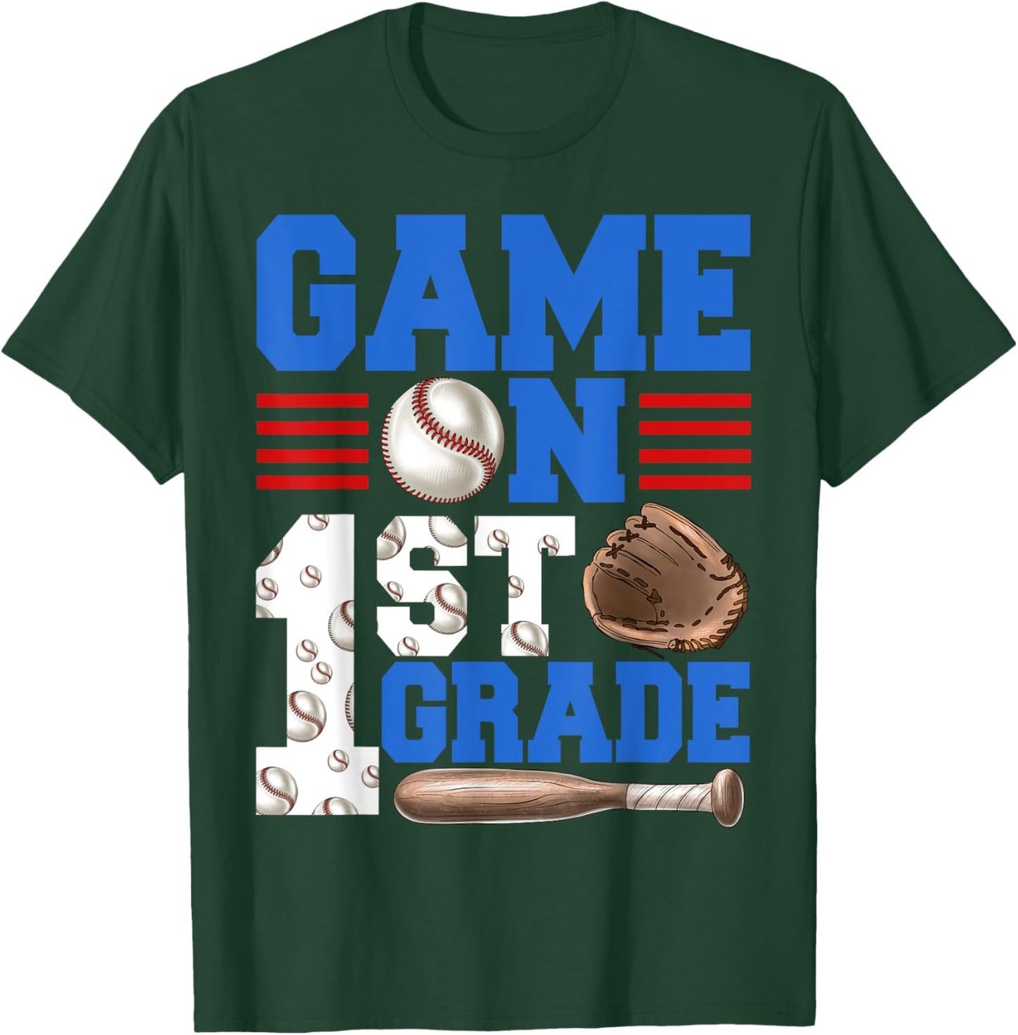 Game On 1st Grade With Baseball Player First Day Of School T-Shirt - T-Shirt | Forest