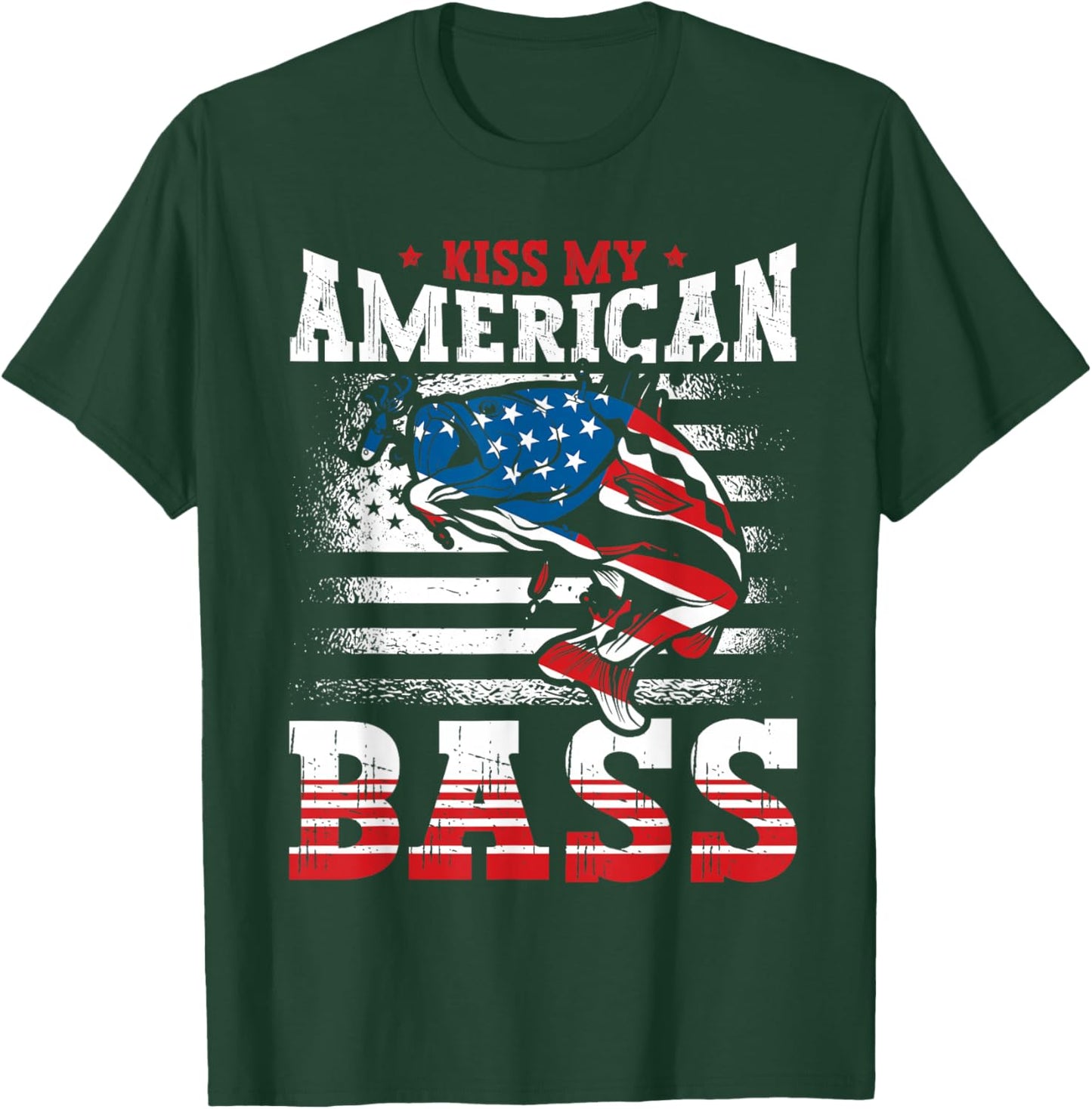 Kiss My American Bass Fishing USA Flag 4th of July Patriotic T-Shirt - T-Shirt | Forest