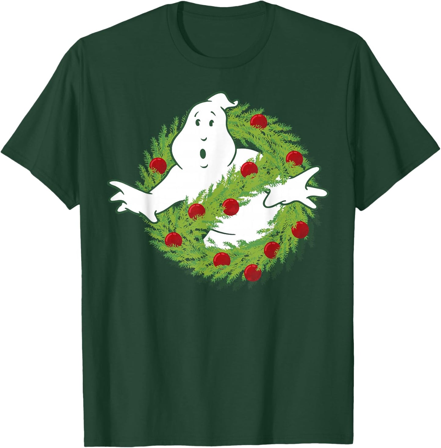 Ghostbusters Classic Logo Christmas Wreath Graphic T-Shirt - T-Shirt | Forest