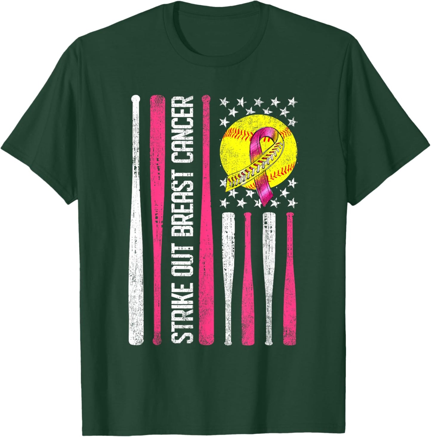 Strike Out Breast Cancer Softball Fight Awareness Men T-Shirt - T-Shirt | Forest