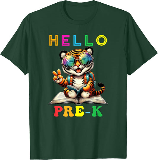Hello Pre K Tiger Lover Back to School Kids Boys Girls T-Shirt - T-Shirt | Forest