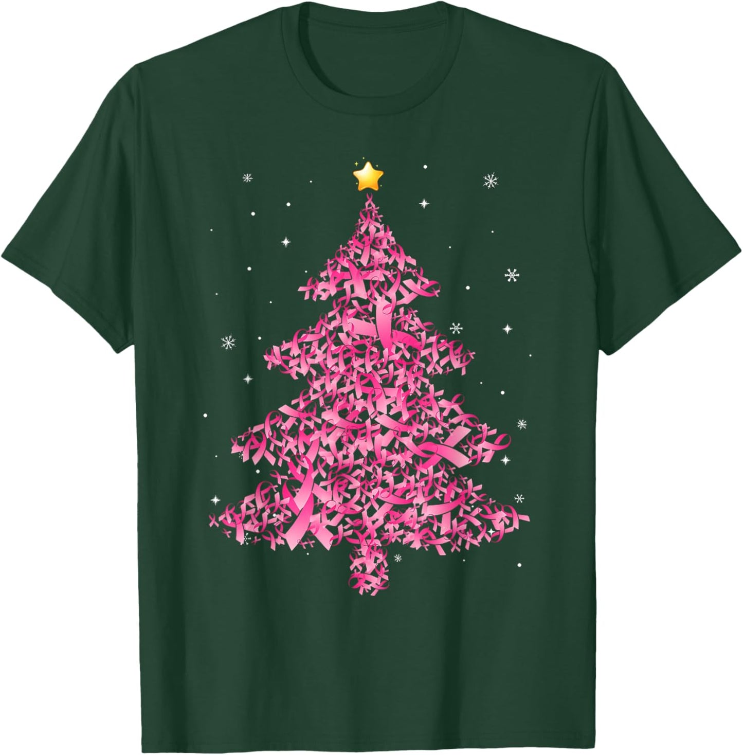 Breast Cancer Christmas Santa Hat Pink Ribbon Xmas Tree T-Shirt - T-Shirt | Forest