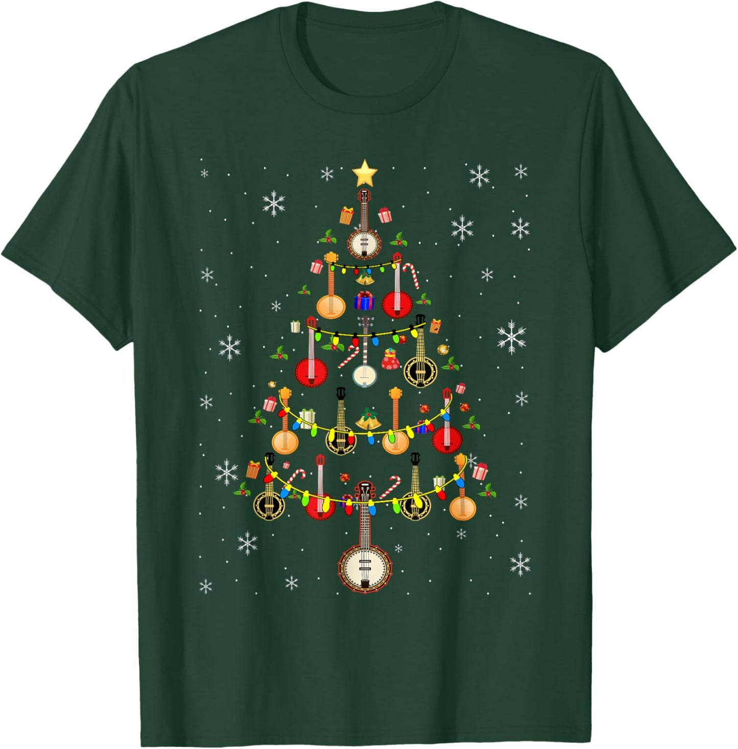 Banjo Music Lover Xmas Santa Hat Banjo Christmas Tree T-Shirt - T-Shirt | Forest