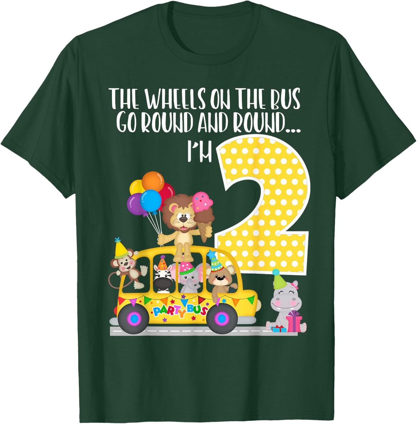 The Wheels On The Bus 2nd Birthday 2 Yrs Old Family Matching T-Shirt - T-Shirt | Forest