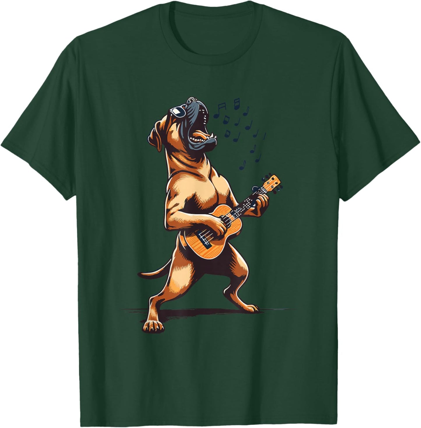 Dog Playing Guitar Singing Boerboel Bull Mastiff Funny T-Shirt - T-Shirt | Forest