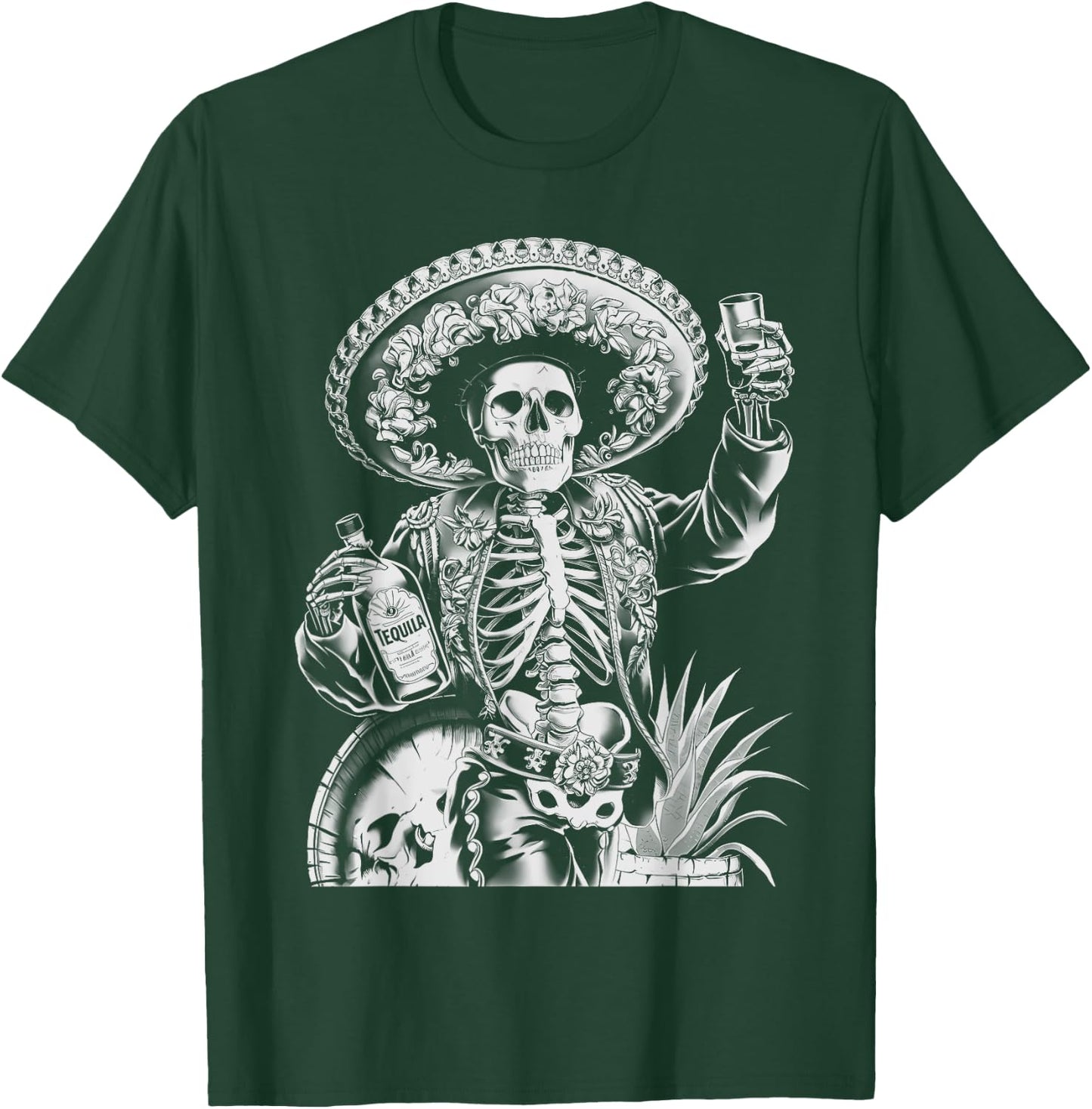 Mexico Vintage Skeleton Tequila Dia De Los Muertos Mexican T-Shirt - T-Shirt | Forest