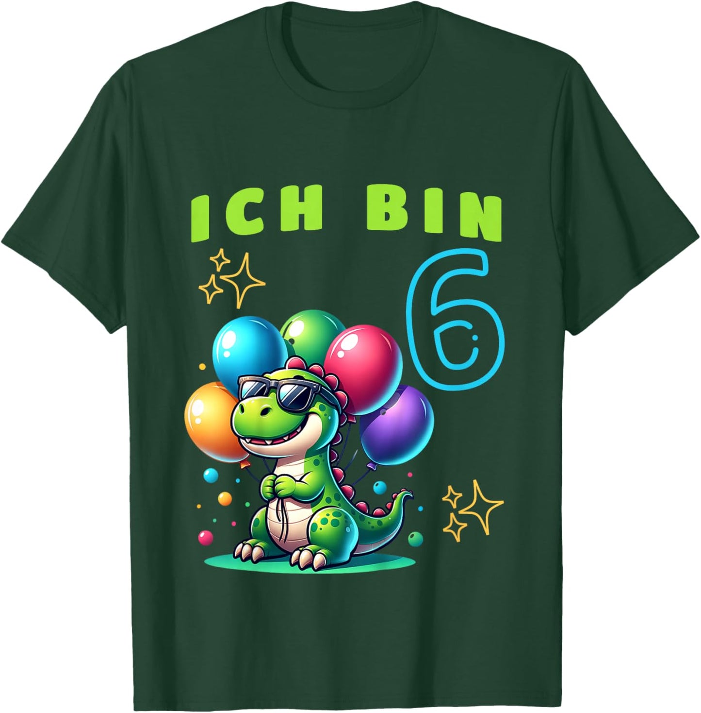 Dino Kinder Ich bin sechs Jahre alt | 6. Geburtstag T-Shirt - T-Shirt | Forest