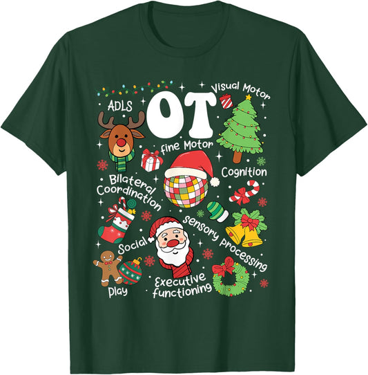 Occupational Therapy Christmas Retro Groovy OT Therapist T-Shirt - T-Shirt | Forest