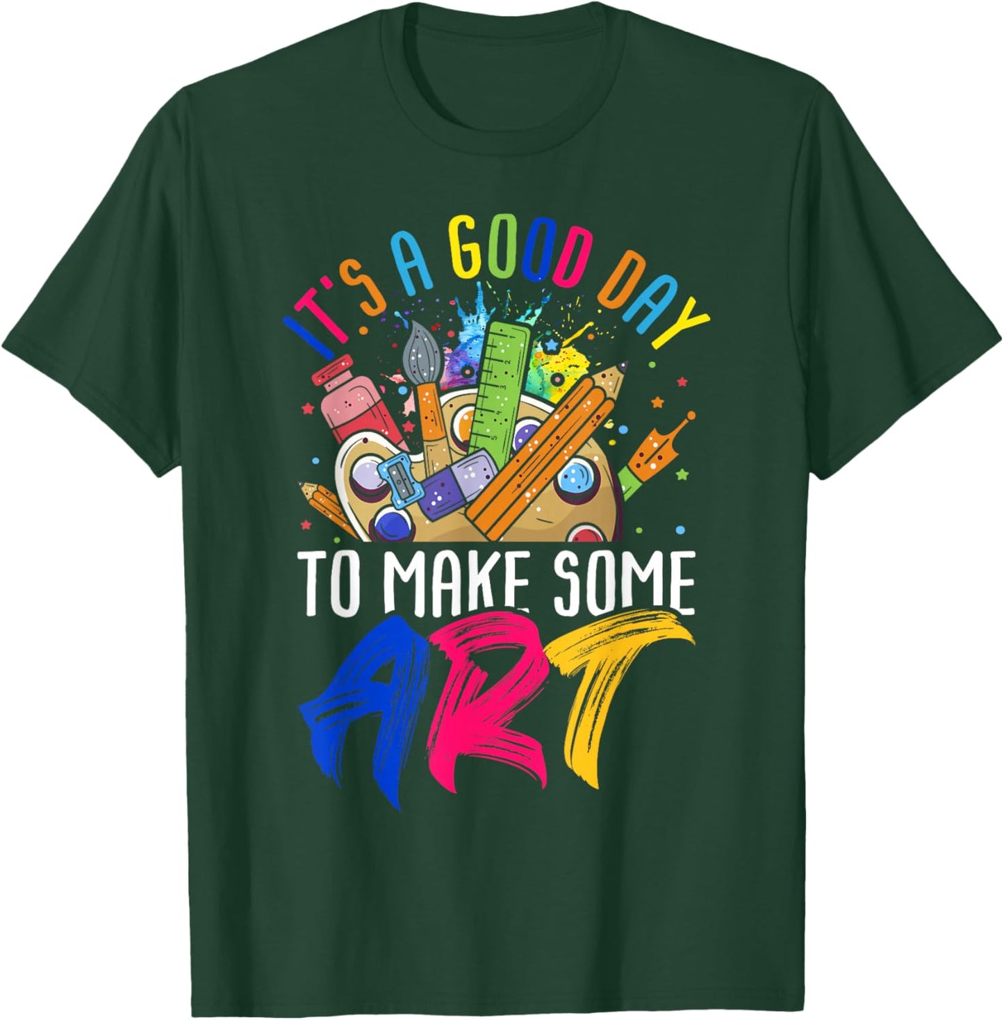It's A Good Day To Make Art Clothes & Art Teacher Drawing Teacher Black Small Modern Classic Short Sleeve T-Shirt - T-Shirt | Forest