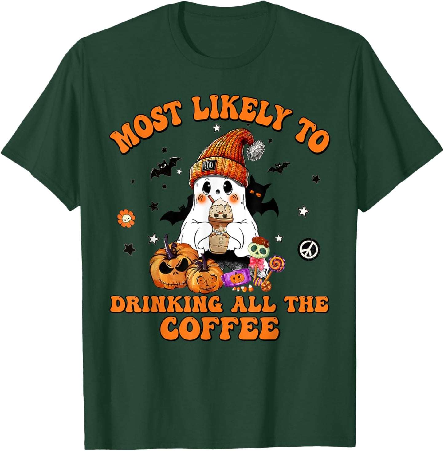 Most Likely To Halloween Drinking All The Coffee T-Shirt - T-Shirt | Forest
