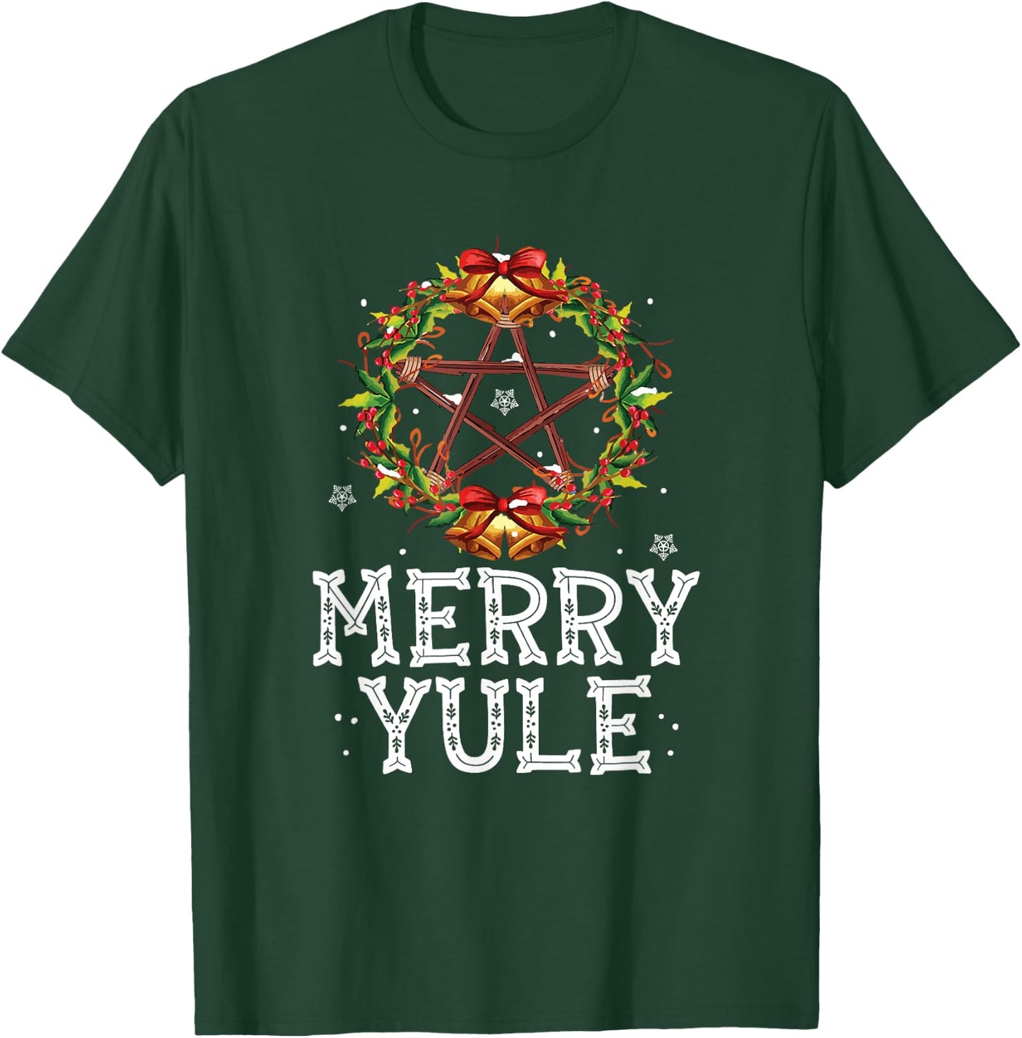 Merry Yule Winter Solstice Holly Pentagram Gift T-Shirt - T-Shirt | Forest