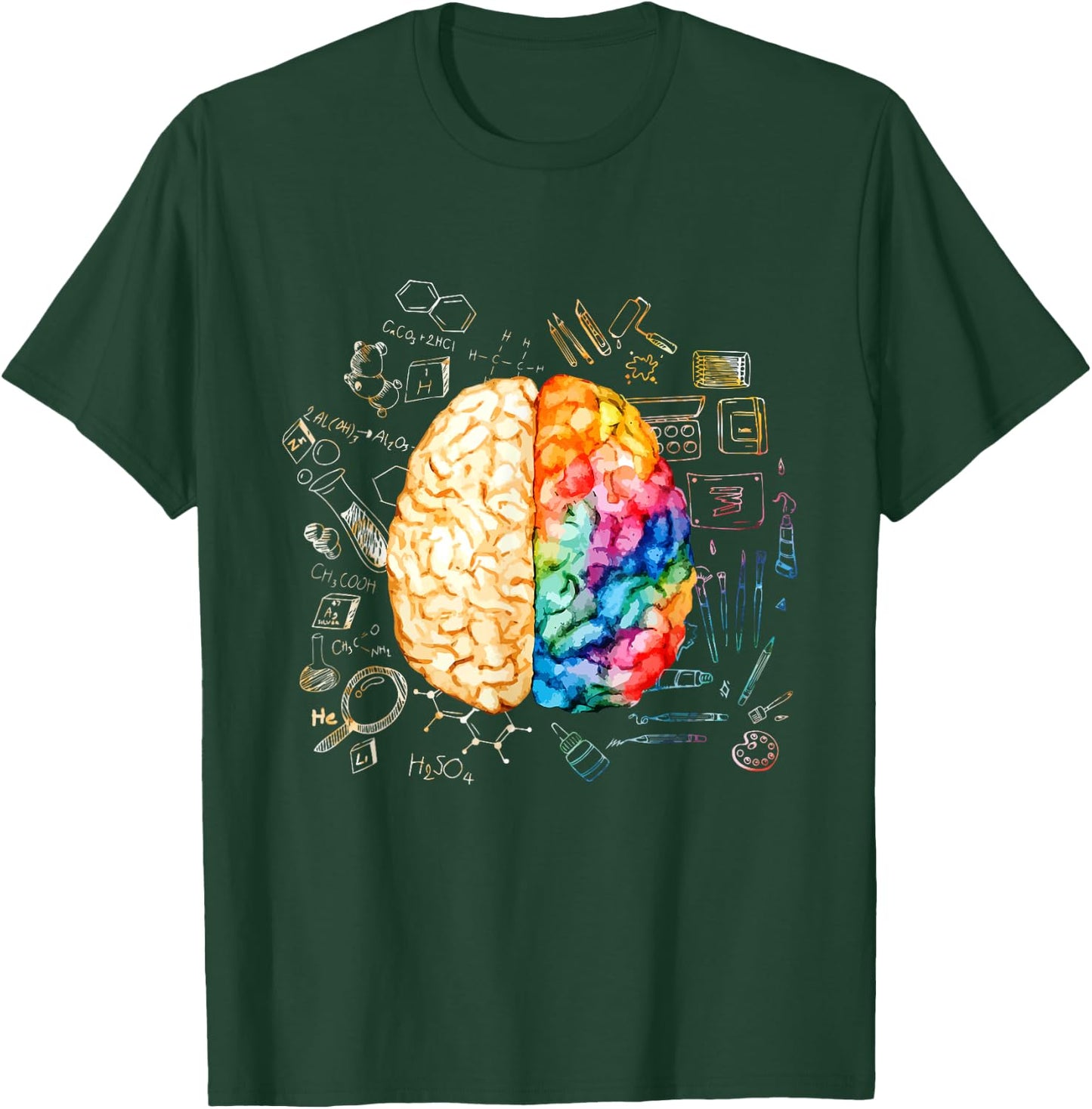 Diamond Deals LLC - Colorful Brain - Science And Art - Neuroscience Neurologist T-Shirt - T-Shirt | Forest