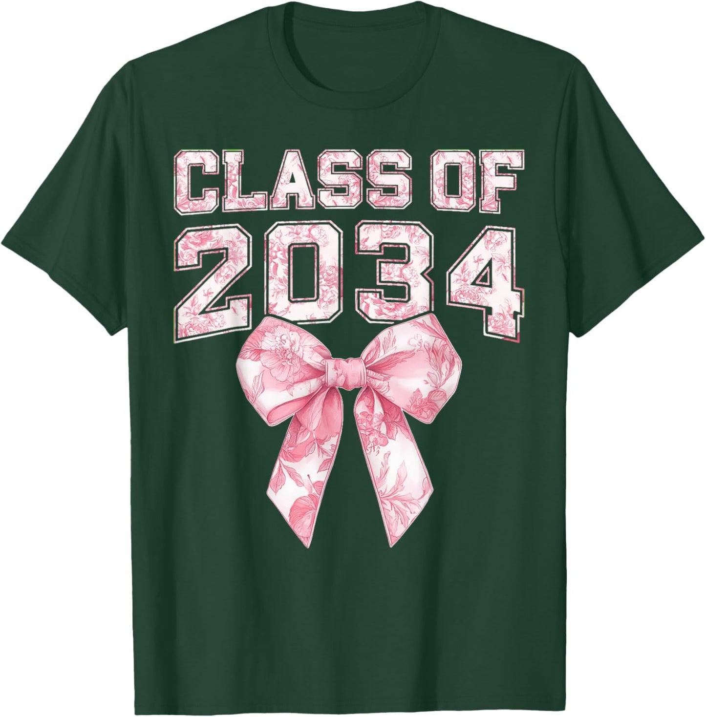 Retro Class of 2034 Graduation Preppy Coquette Bow Senior 34 T-Shirt - T-Shirt | Forest