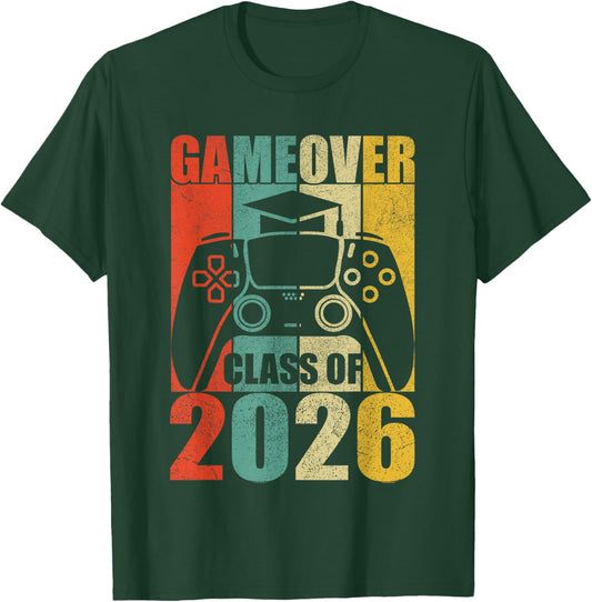 Gamer Graduation for Boys, Vintage Game Over Class of 2026 T-Shirt - T-Shirt | Forest
