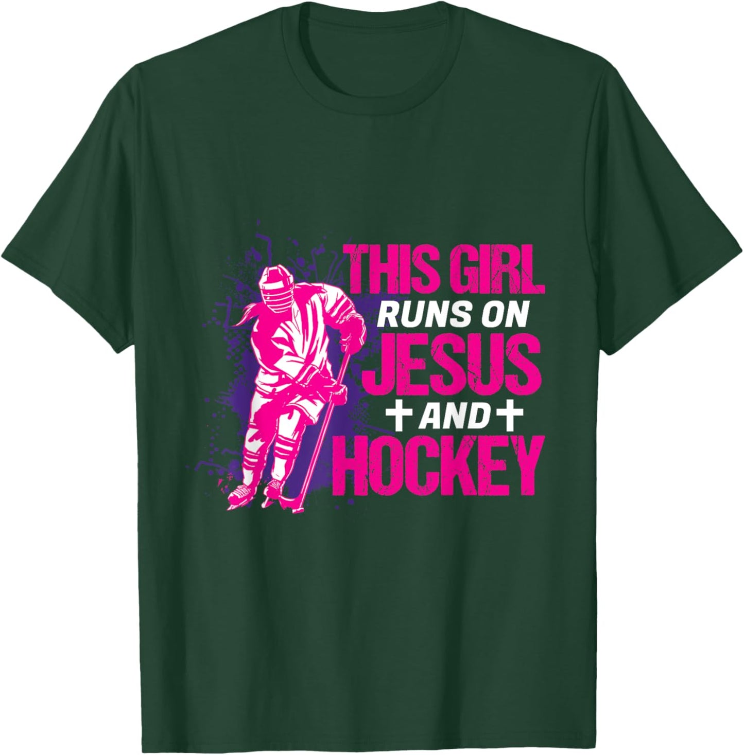 This Girl Runs On Jesus And Hockey I Hockey Player T-Shirt - T-Shirt | Forest