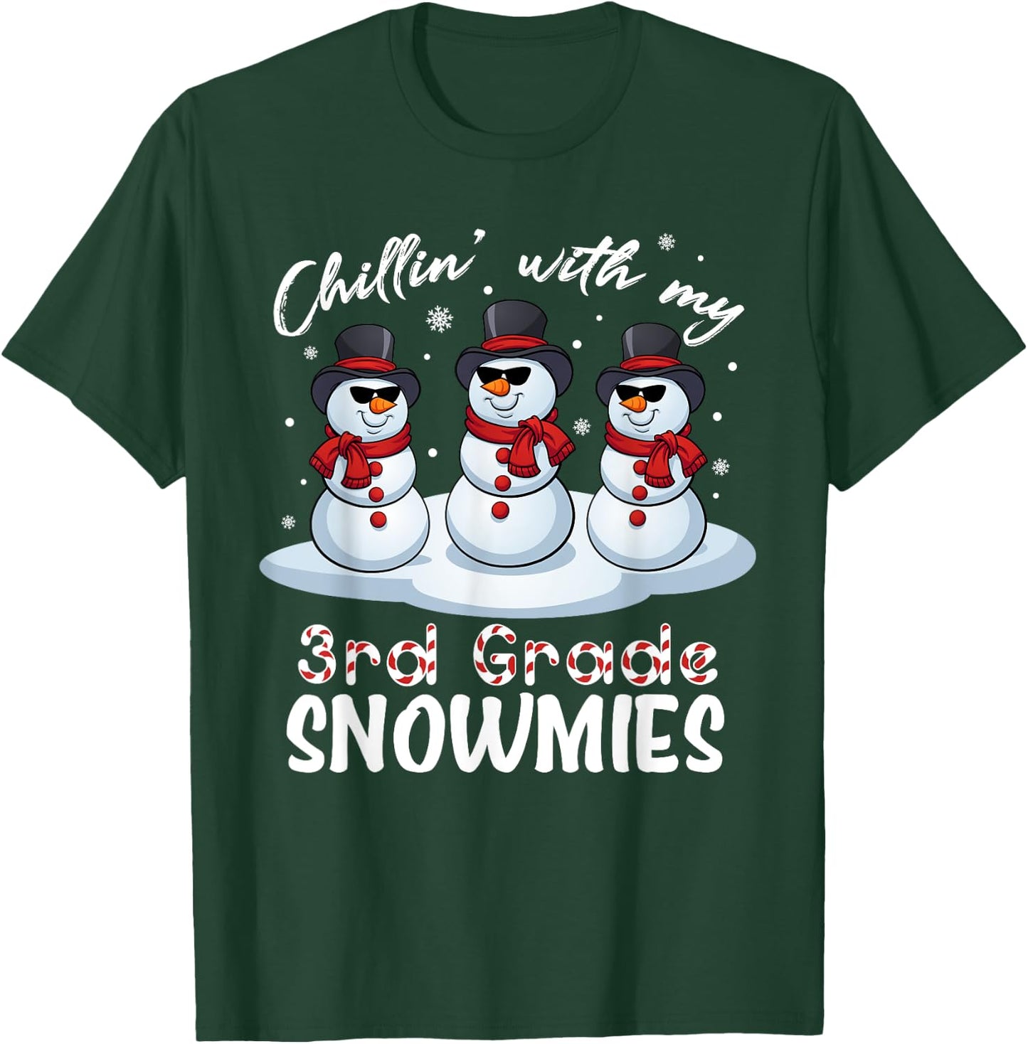 Chillin With My 3rd Grade Snowmies Teacher Xmas Pajamas Women T-Shirt - T-Shirt | Forest