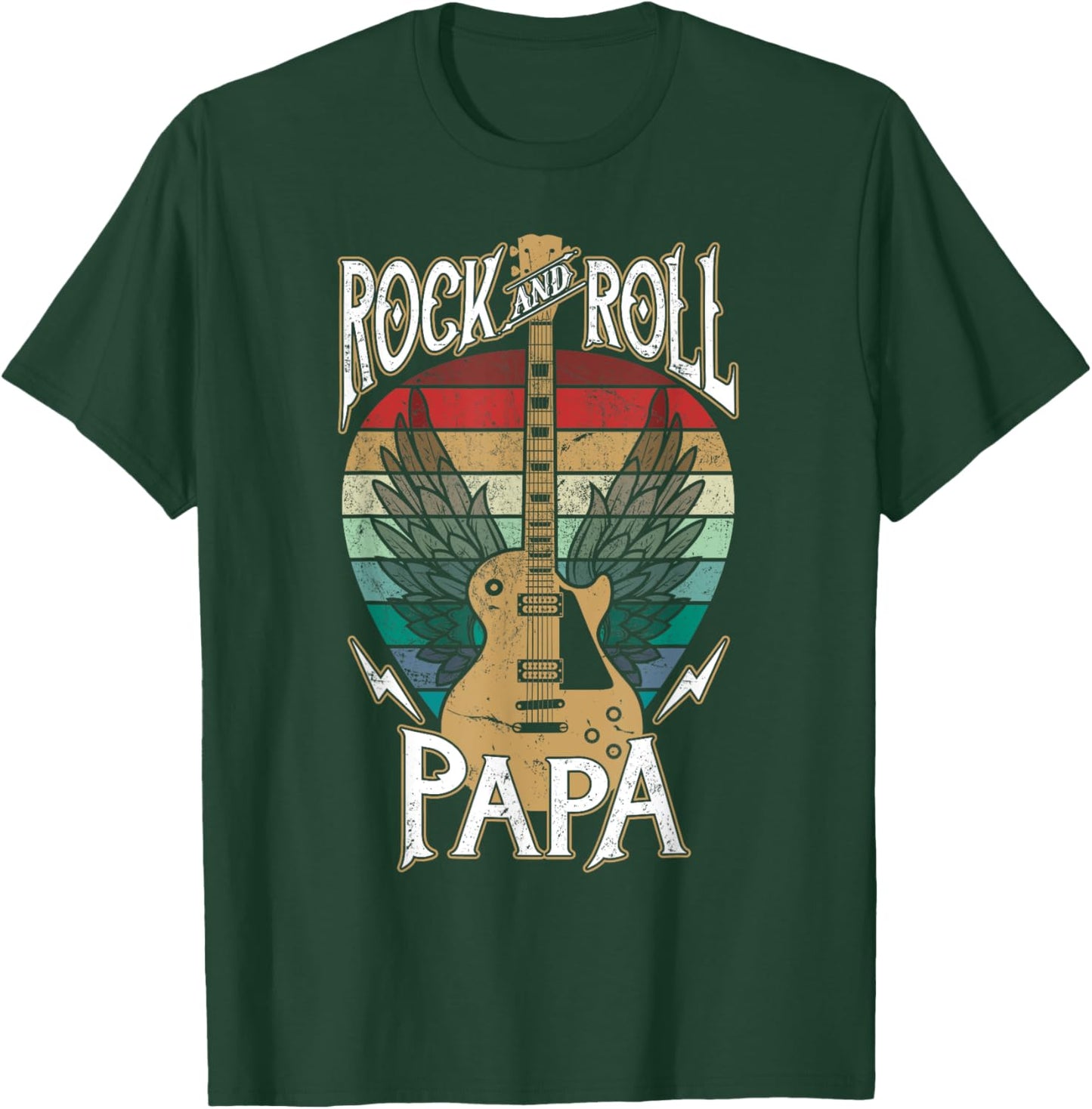 Rock n Roll Papa Vintage Guitar Player Music Lover T-Shirt - T-Shirt | Forest