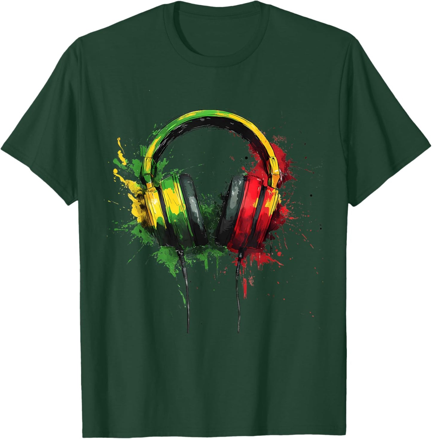 Reggae Music Headphones Jamaican Rasta Roots Jamaican T-Shirt - T-Shirt | Forest