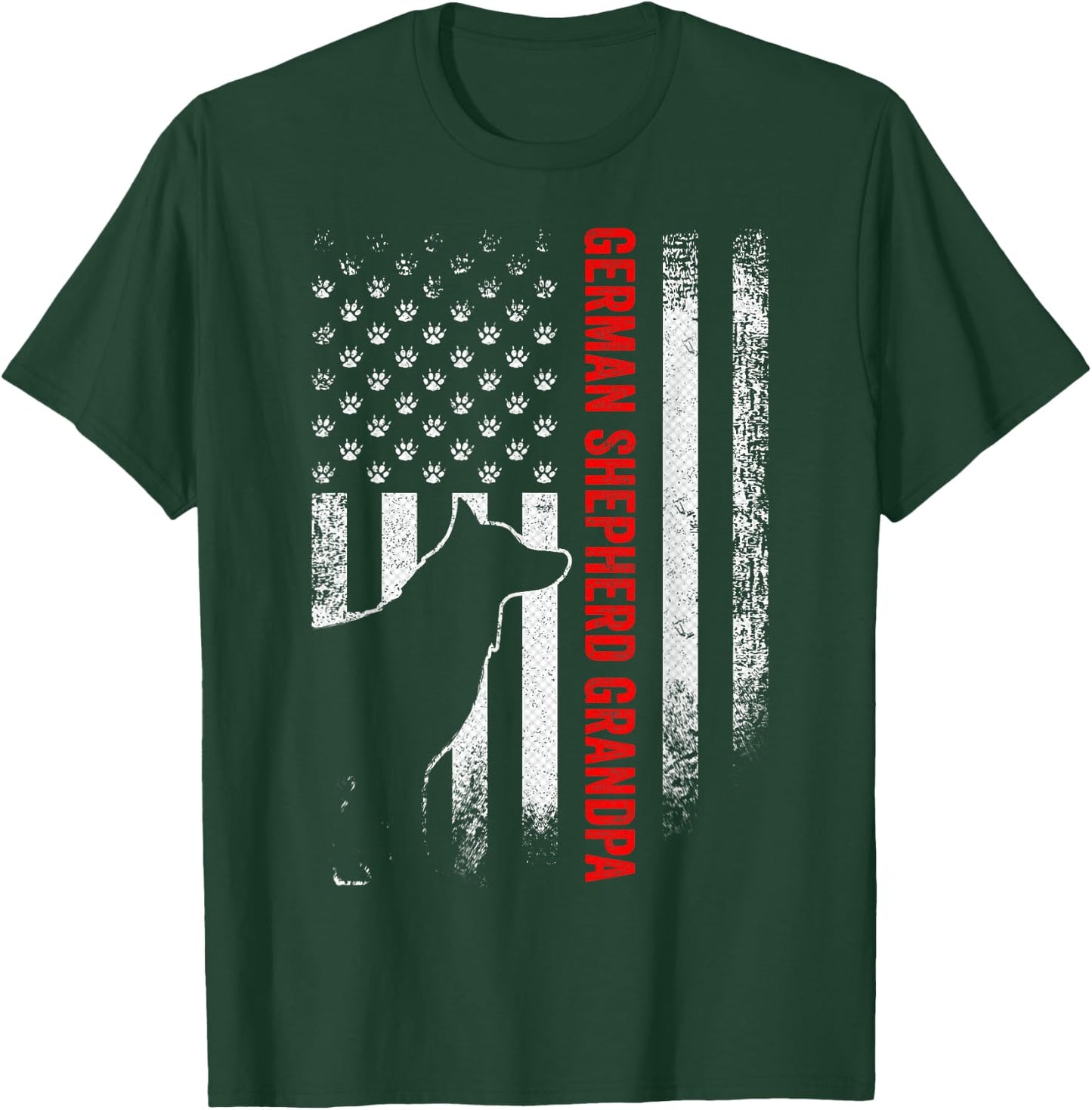 Vintage USA Flag Proud German Shepherd Grandpa Silhouette T-Shirt - T-Shirt | Forest