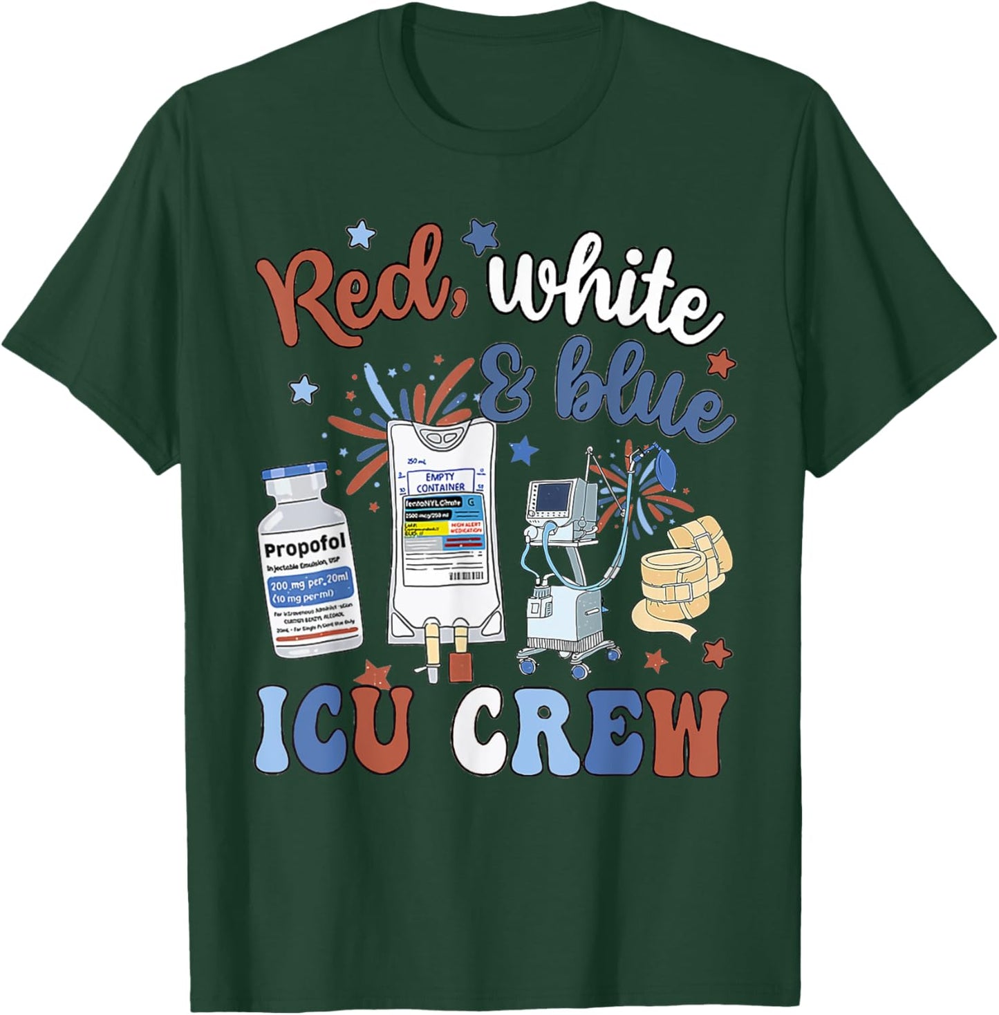 Icu Nurse 4th July Independence Day Red White Blue Icu Crew T-Shirt - T-Shirt | Forest