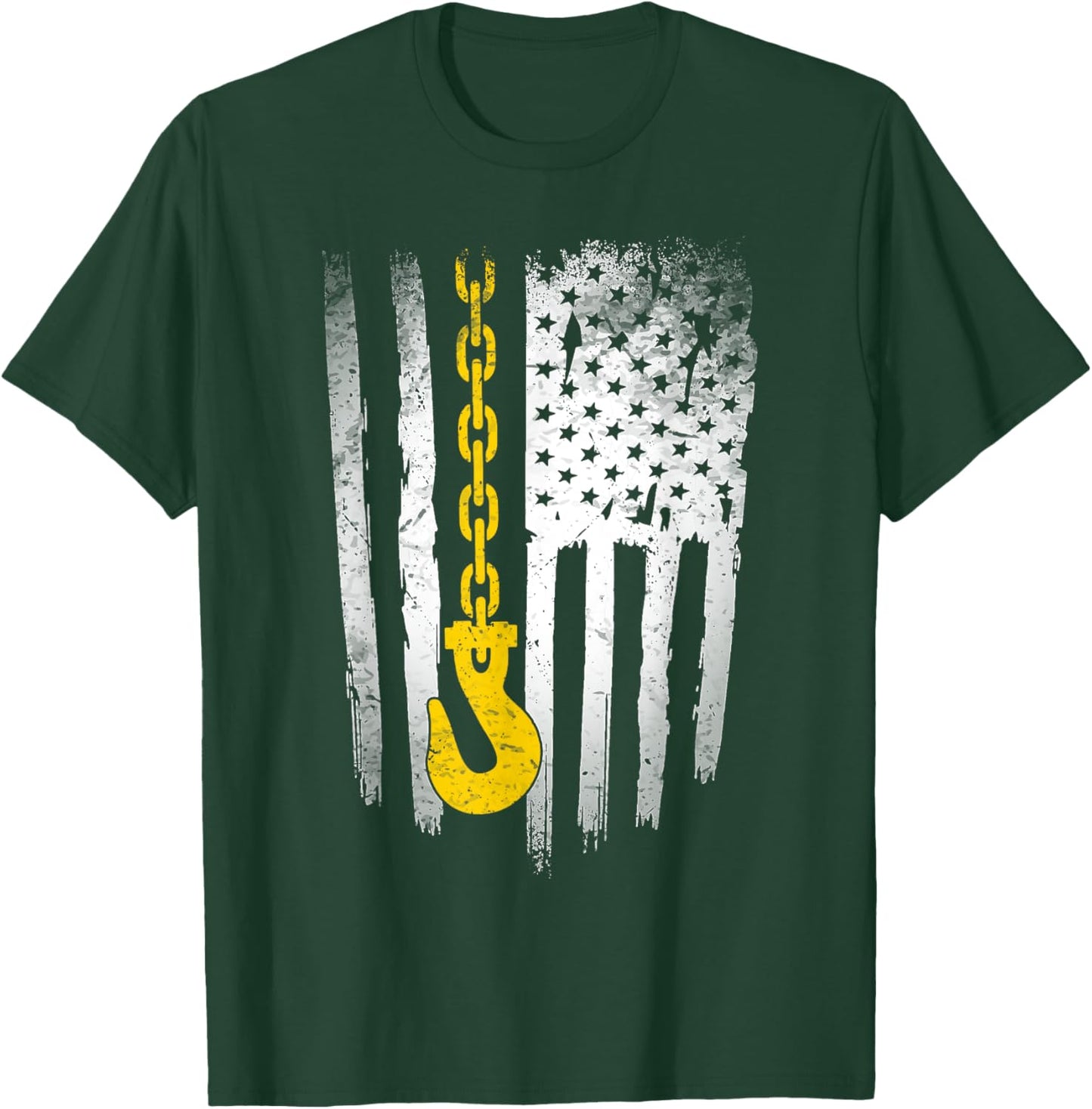 Tow Truck Driver Gift Men USA Flag Towing Hook For US T-Shirt - T-Shirt | Forest