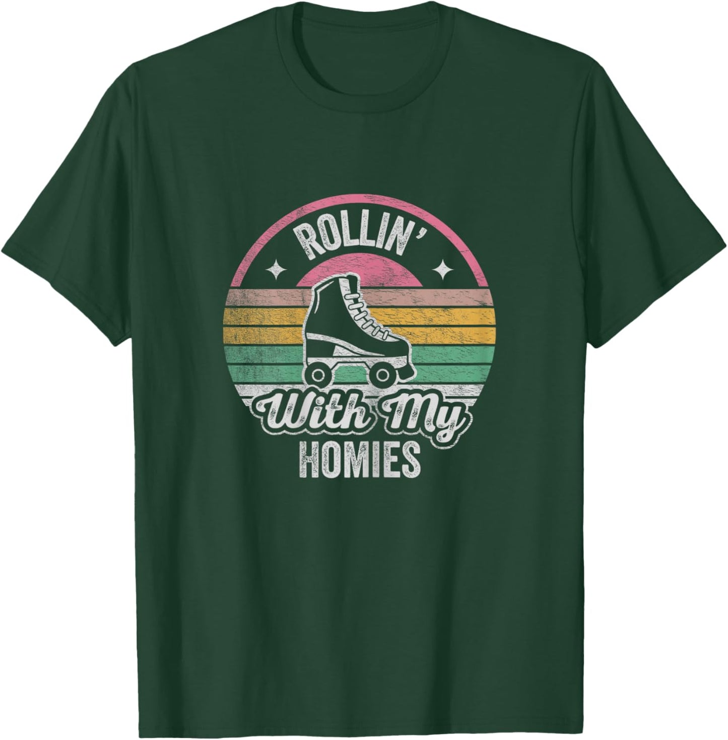 Retro Vintage Rollin with My Homies Roller Skating T-Shirt - T-Shirt | Forest
