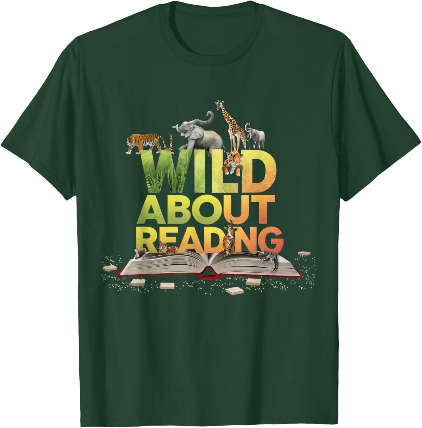 Wild About Reading Books Lovers Novelty Bookworm Library Day T-Shirt - T-Shirt | Forest