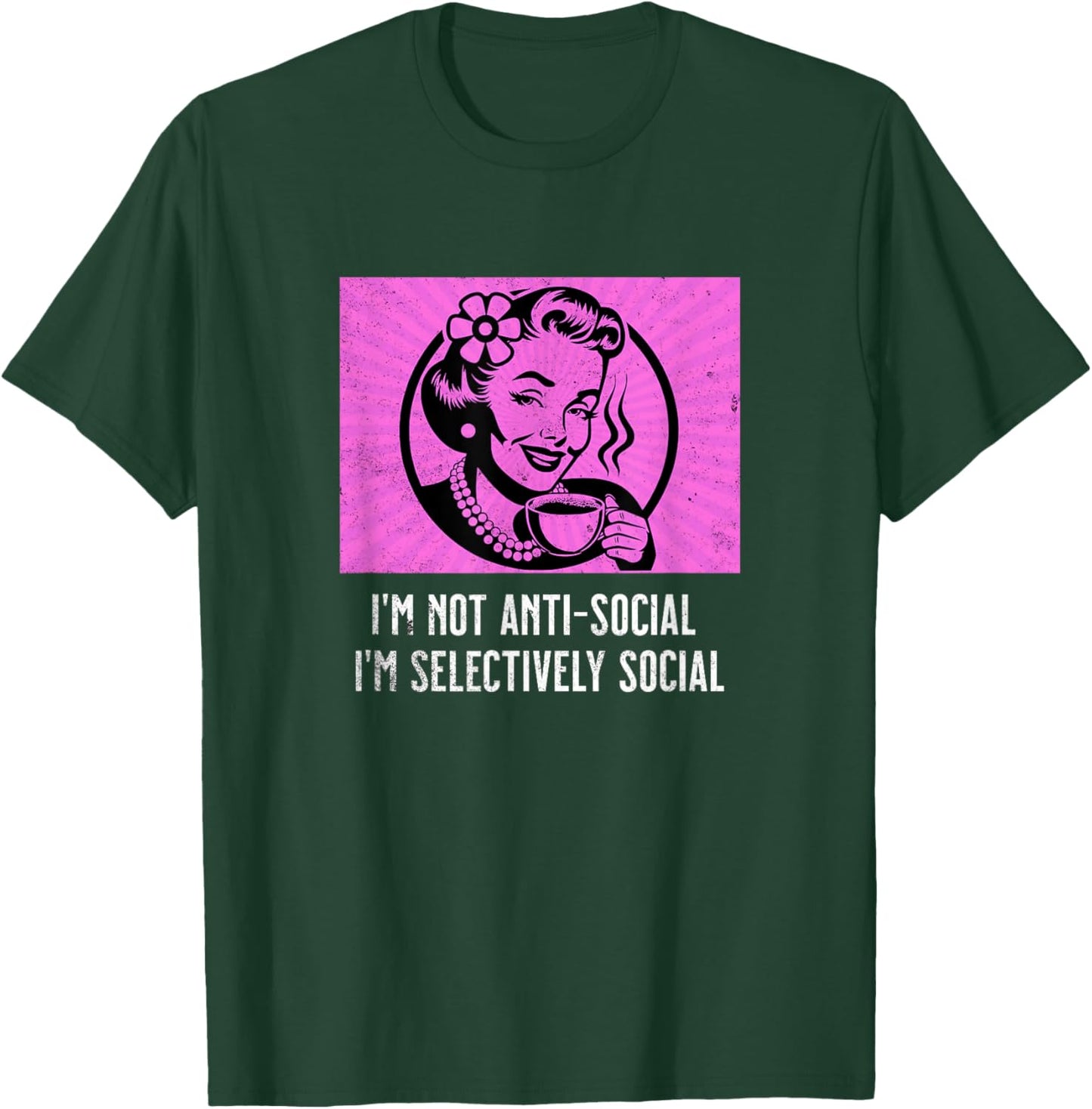 Retro Woman Coffee Funny Sarcastic Selectively Social Meme T-Shirt - T-Shirt | Forest