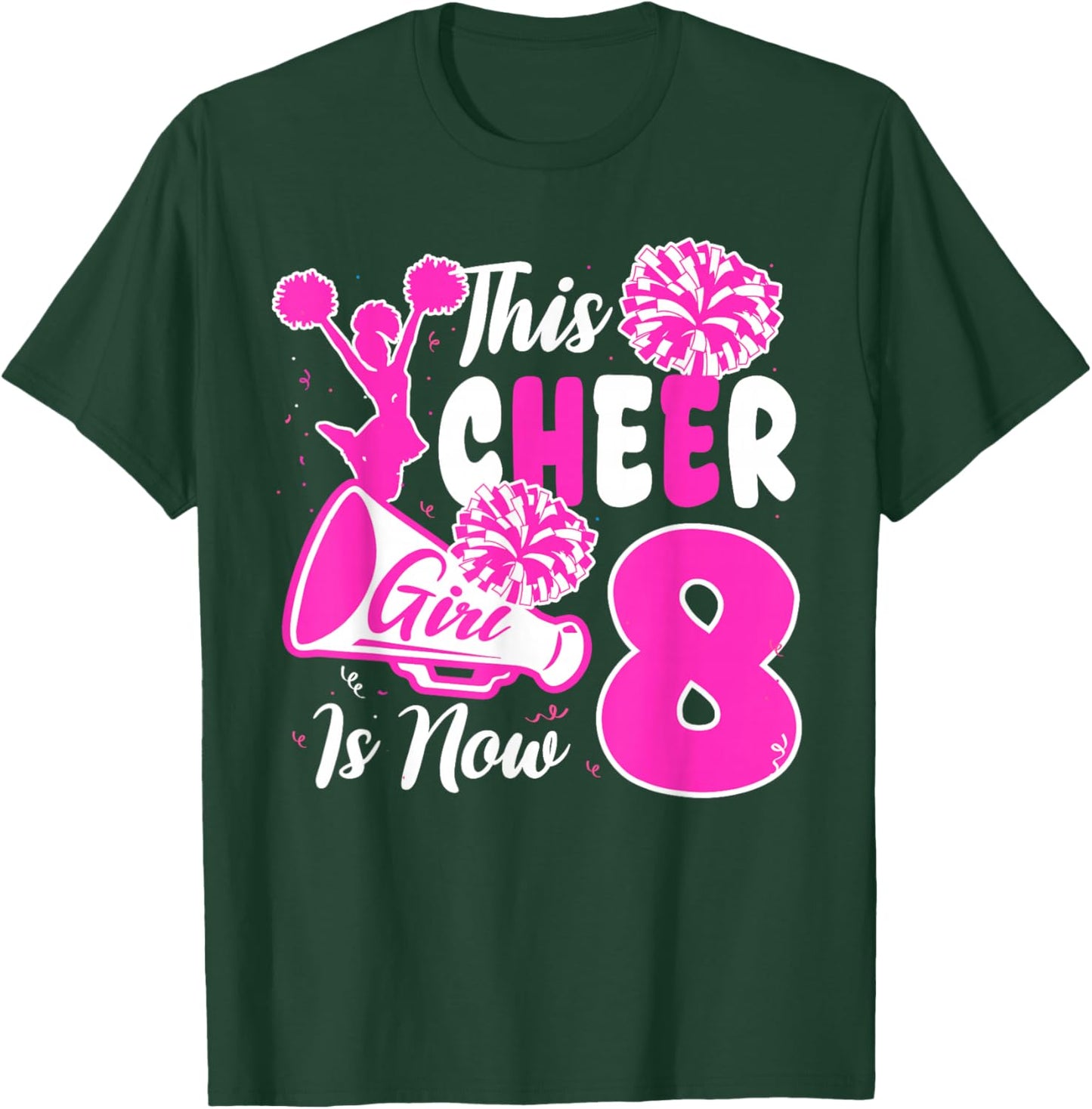 8th Bday Girl This Little Cheerleader is Now 8 Year Old T-Shirt - T-Shirt | Forest