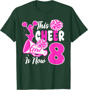8th Bday Girl This Little Cheerleader is Now 8 Year Old T-Shirt - T-Shirt | Forest