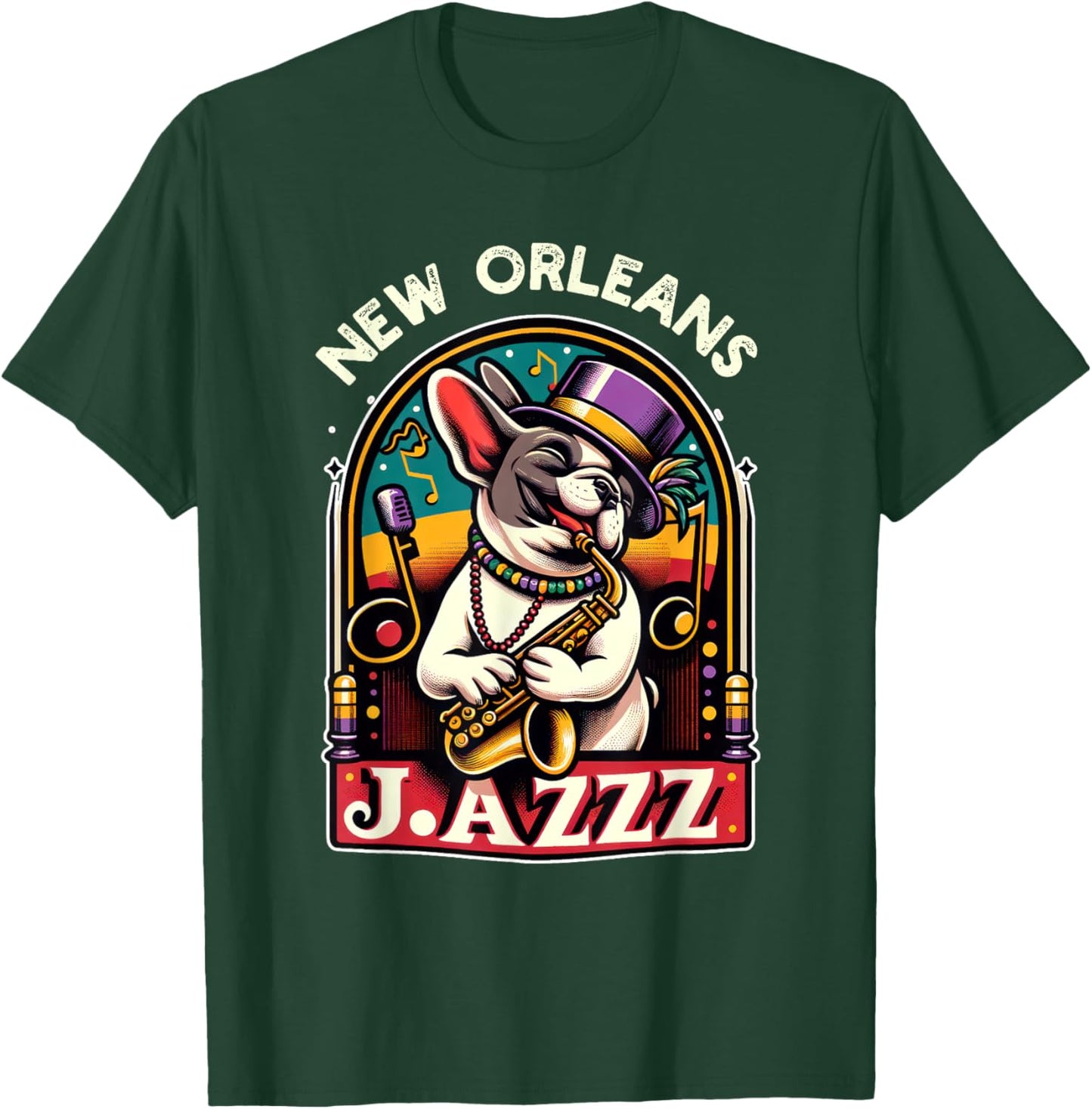 French Bulldog Owners with Mardi Gras Dog Jazz Music Lovers Women Kids T-Shirt - T-Shirt | Forest