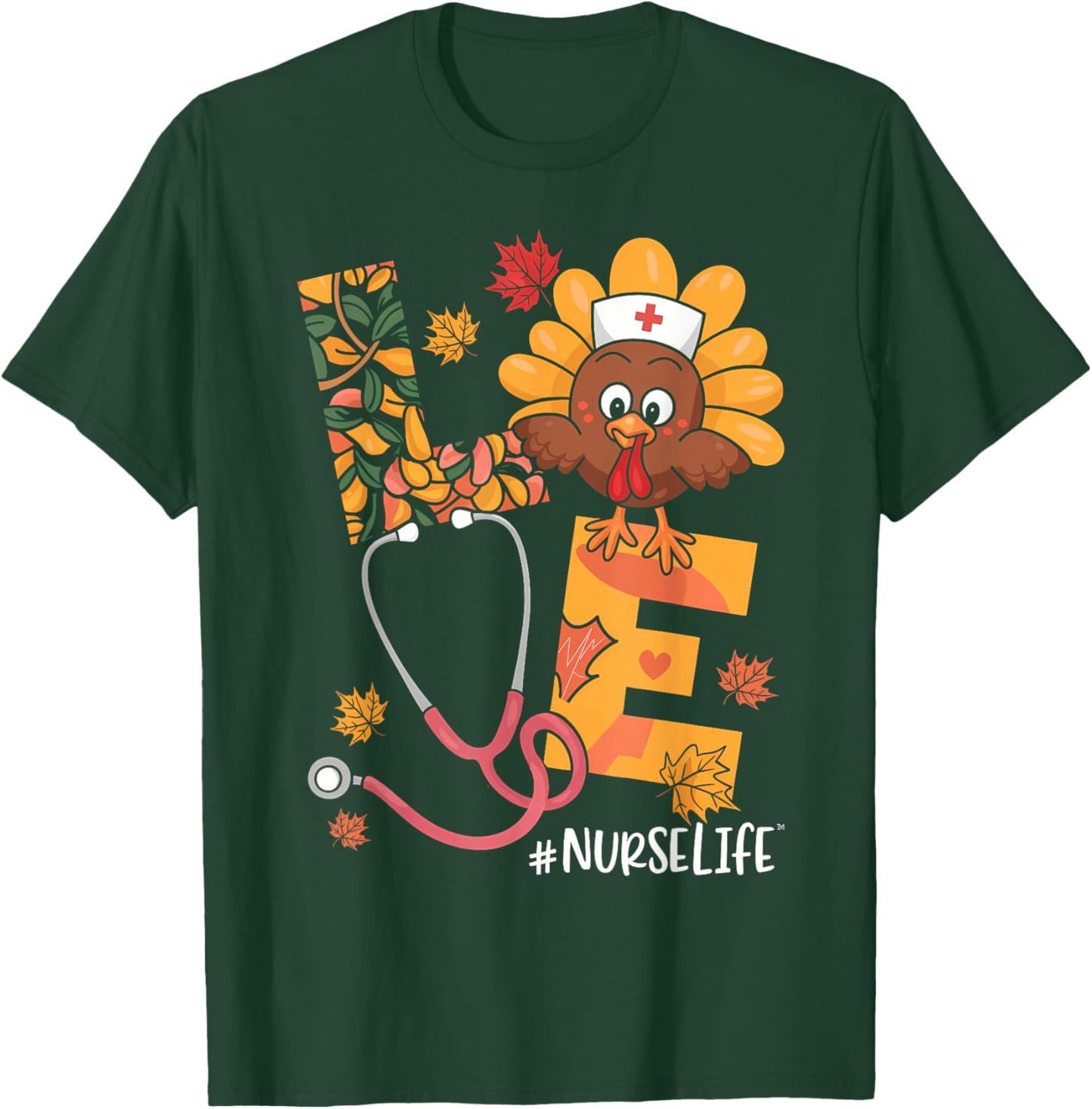 Turkey Nurse Thanksgiving Fall Scrub Nursing RN ICU ER Nicu T-Shirt - T-Shirt | Forest