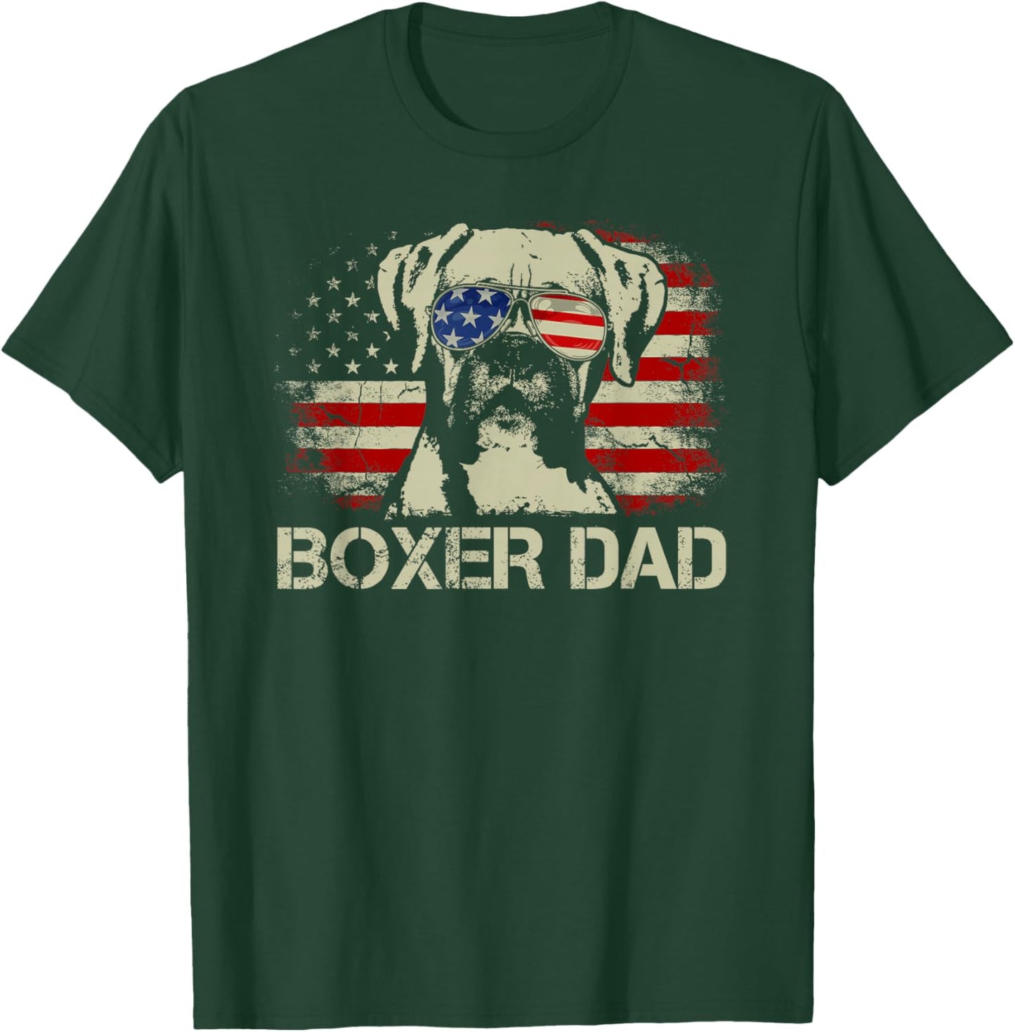 Best Boxer Dad Ever Funny Dog Dad American Flag Vintage Gift T-Shirt - T-Shirt | Forest