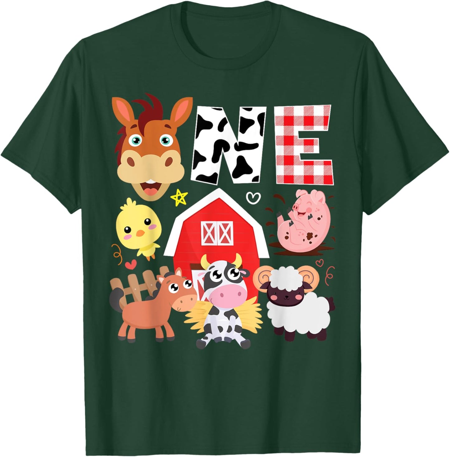 1st Birthday One Year Old Farm Theme Animals Birthday Party T-Shirt - T-Shirt | Forest