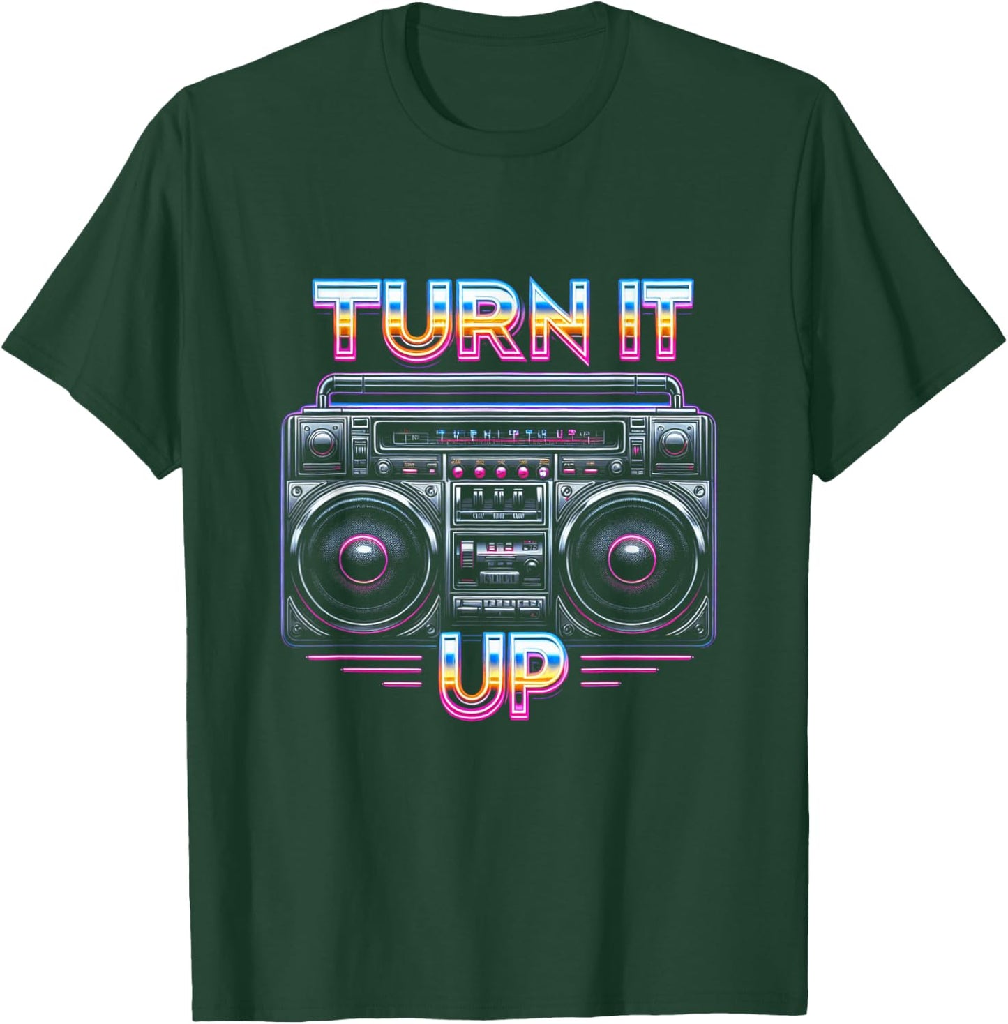 Retro Boombox Turn It Up Style Graphic T-Shirt - T-Shirt | Forest