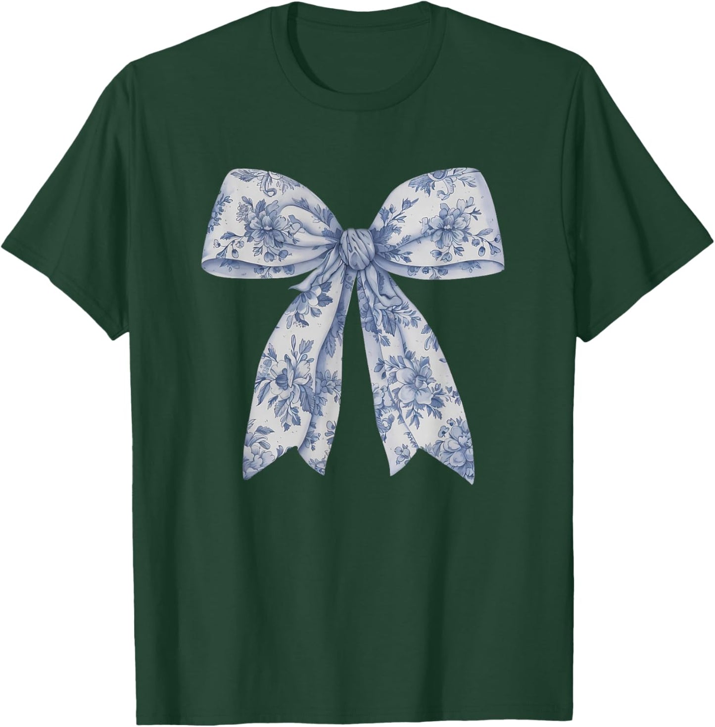 Bow Shirt | Blue Bow and Ribbon Graphic Cute for Girl Women T-Shirt - T-Shirt | Forest