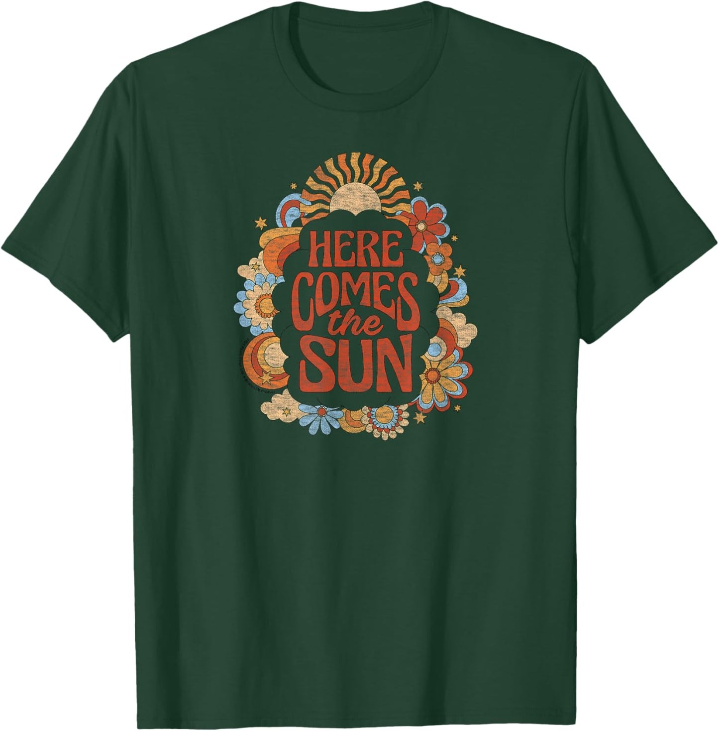The Beatles - Here Comes The Sun Retro Vintage Flowers T-Shirt - T-Shirt | Forest