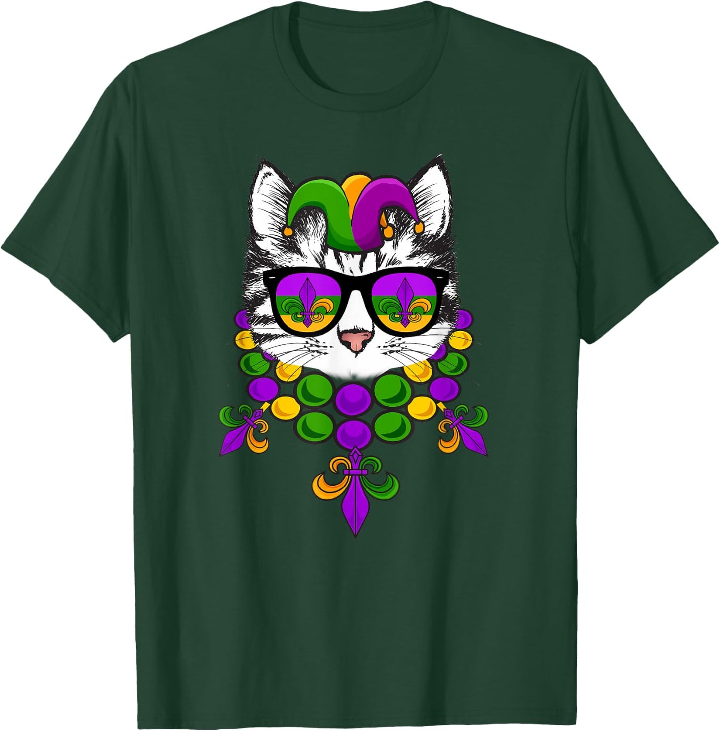 Mardi Gras Cat Meow Kitten New Orleans Men & Women Gift T-Shirt - T-Shirt | Forest