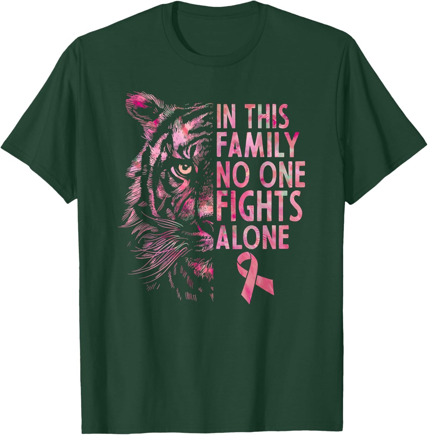 Breast Cancer Awareness 2024 Tiger Family Matching Ribbon T-Shirt - T-Shirt | Forest