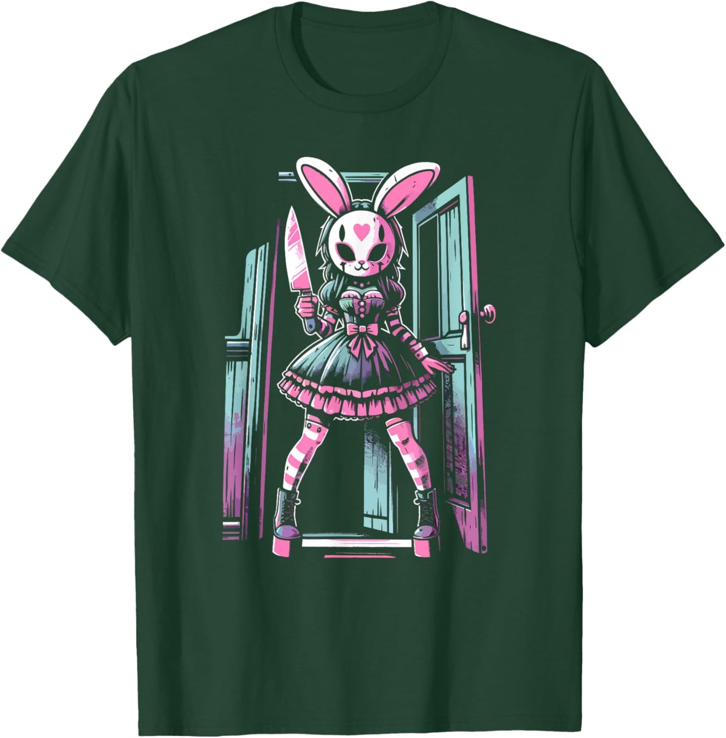 Pastel Goth Bunny Mask Girl Horror Slasher Anime Alt Rabbit T-Shirt - T-Shirt | Forest