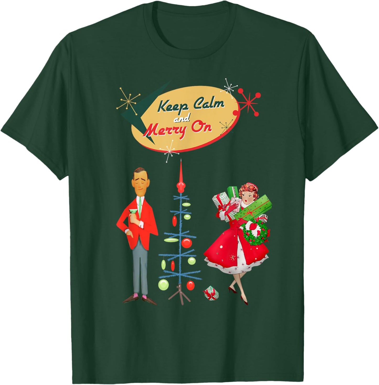 Retro Mid Century Christmas Keep Calm and Merry On Funny T-Shirt - T-Shirt | Forest