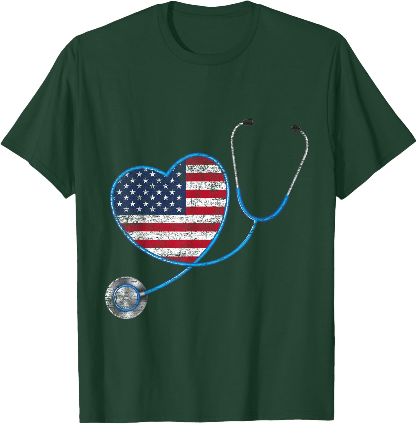 Vintage Heart USA Flag Gifts Stethoscope Nurse Women Kids Men T-Shirt - T-Shirt | Forest