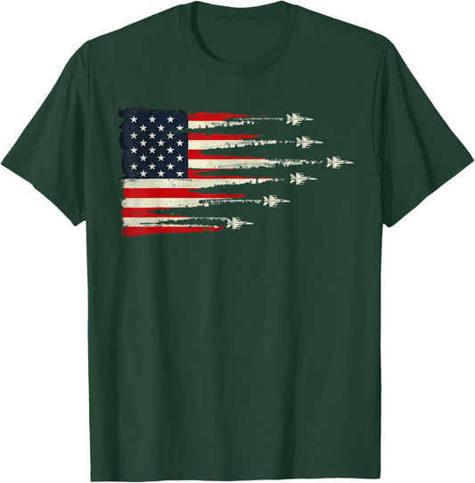 Patriotic Red White Blue USA Flag Fighter Jets 4th of July T-Shirt - T-Shirt | Forest