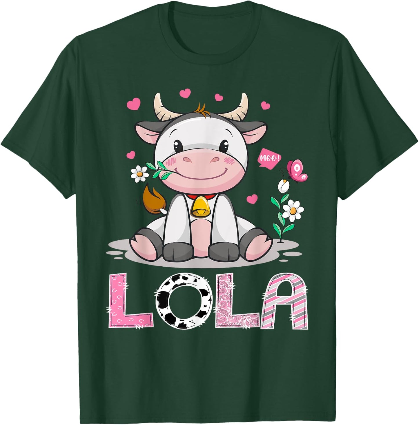 Lola Cute Cow Moo Moo Farmer Birthday Family Matching T-Shirt - T-Shirt | Forest