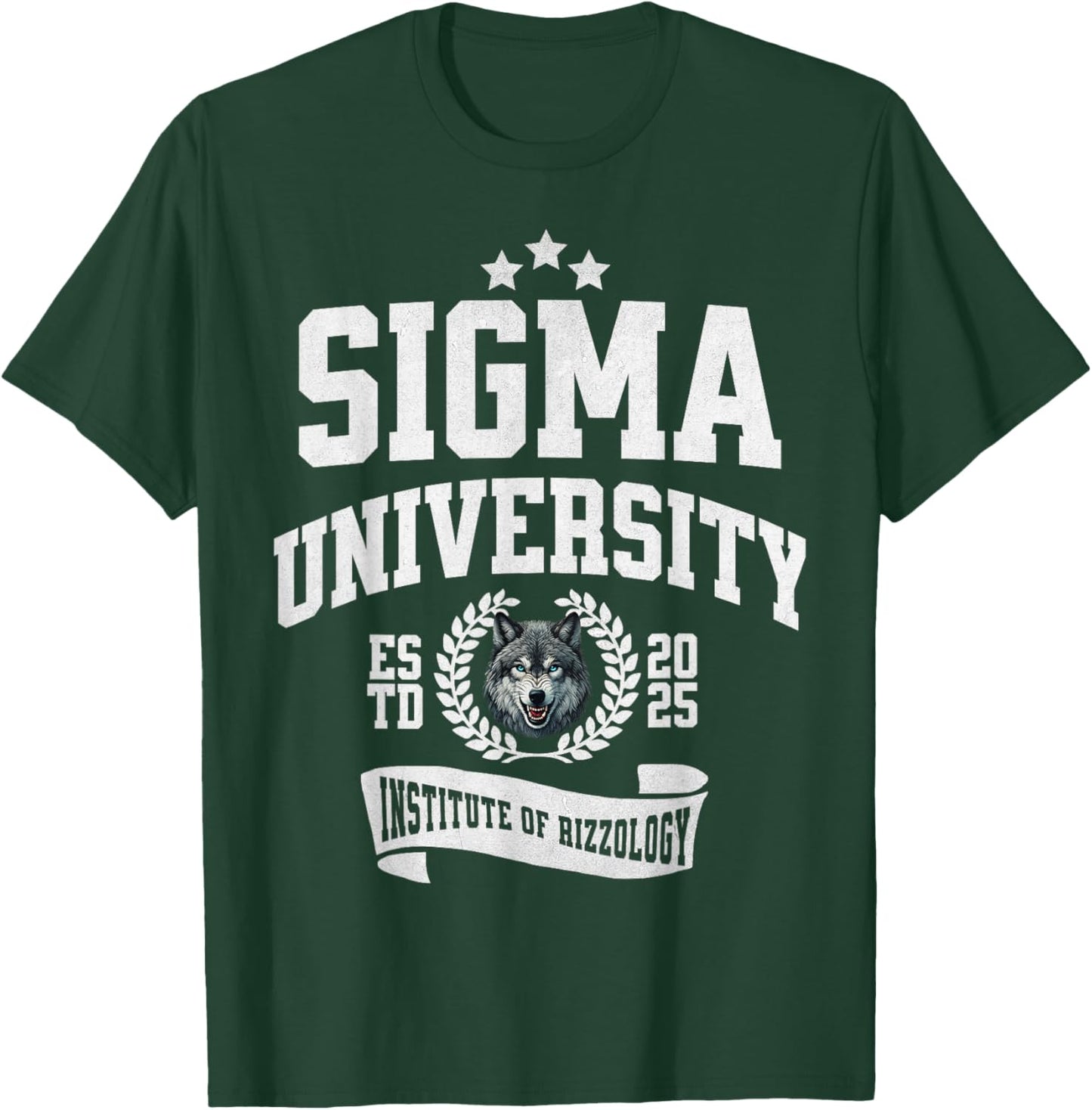 Sigma University Institute of Rizzology Funny Wolf Rizz Meme T-Shirt - T-Shirt | Forest