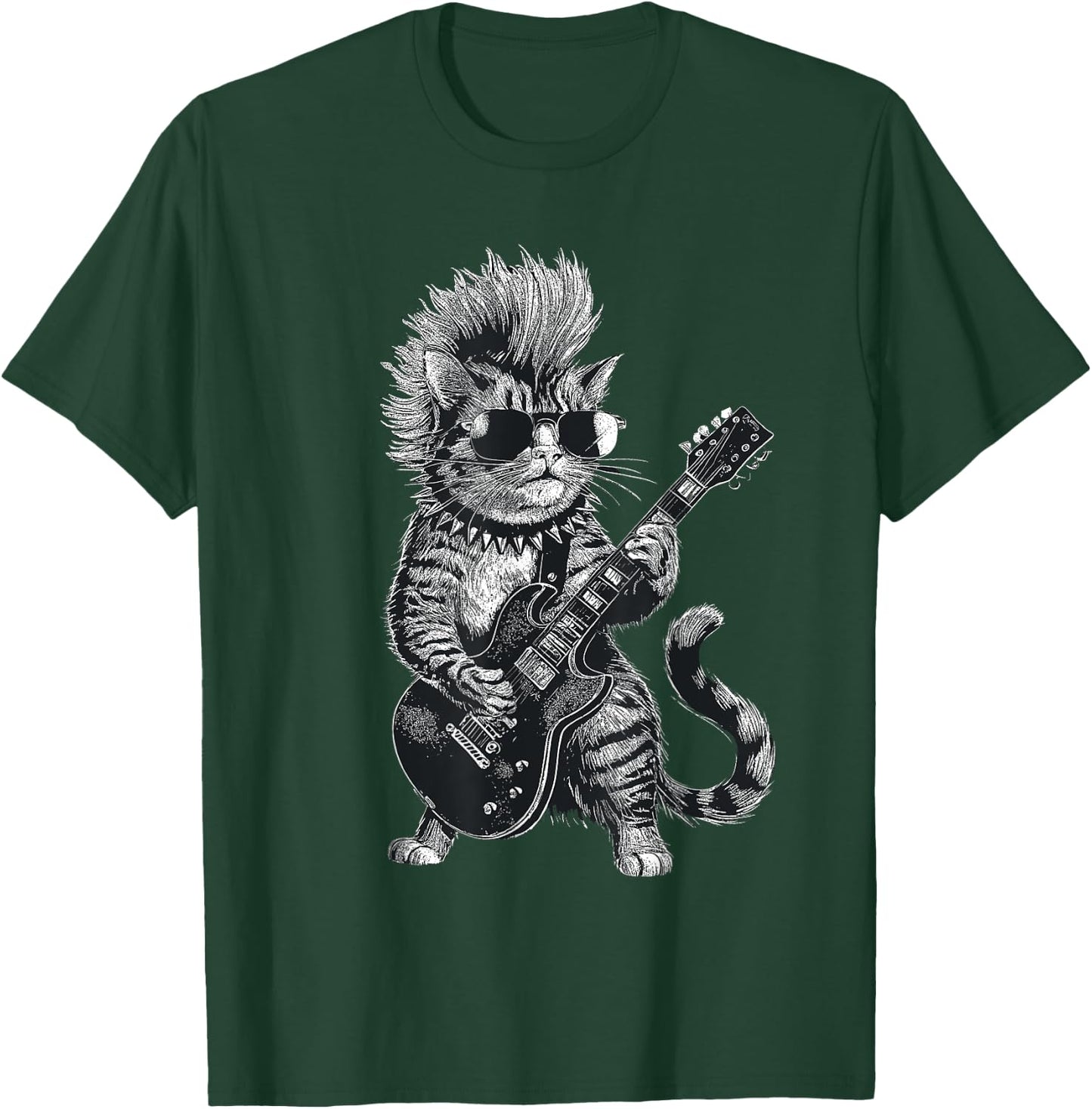 Cat Playing Electric Guitar Punk Rock Cat Rockstar T-Shirt - T-Shirt | Forest