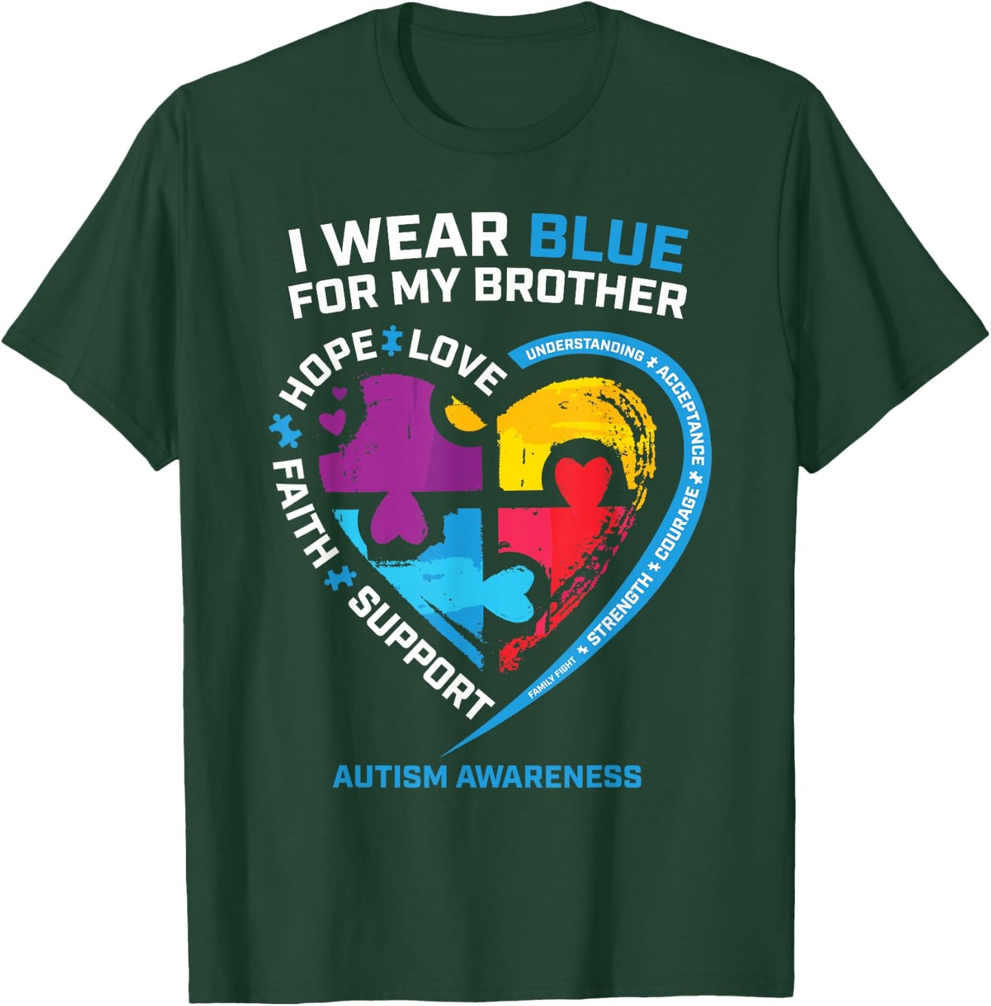 I Wear Blue For My Brother Kids Autism Awareness Sister Boys T-Shirt - T-Shirt | Forest