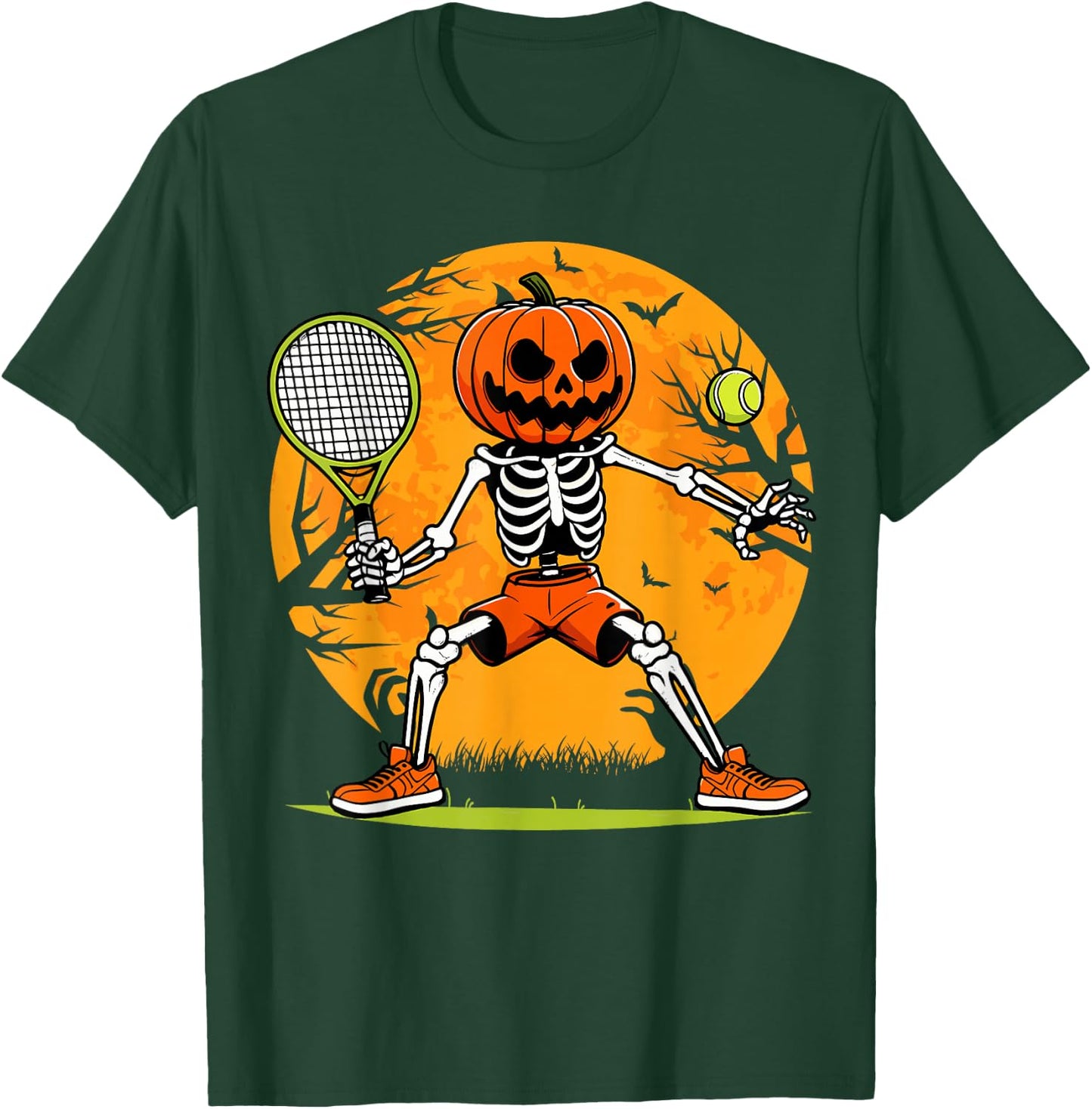 Halloween Tennis Pumpkin Head Skeleton Tennis Halloween T-Shirt - T-Shirt | Forest