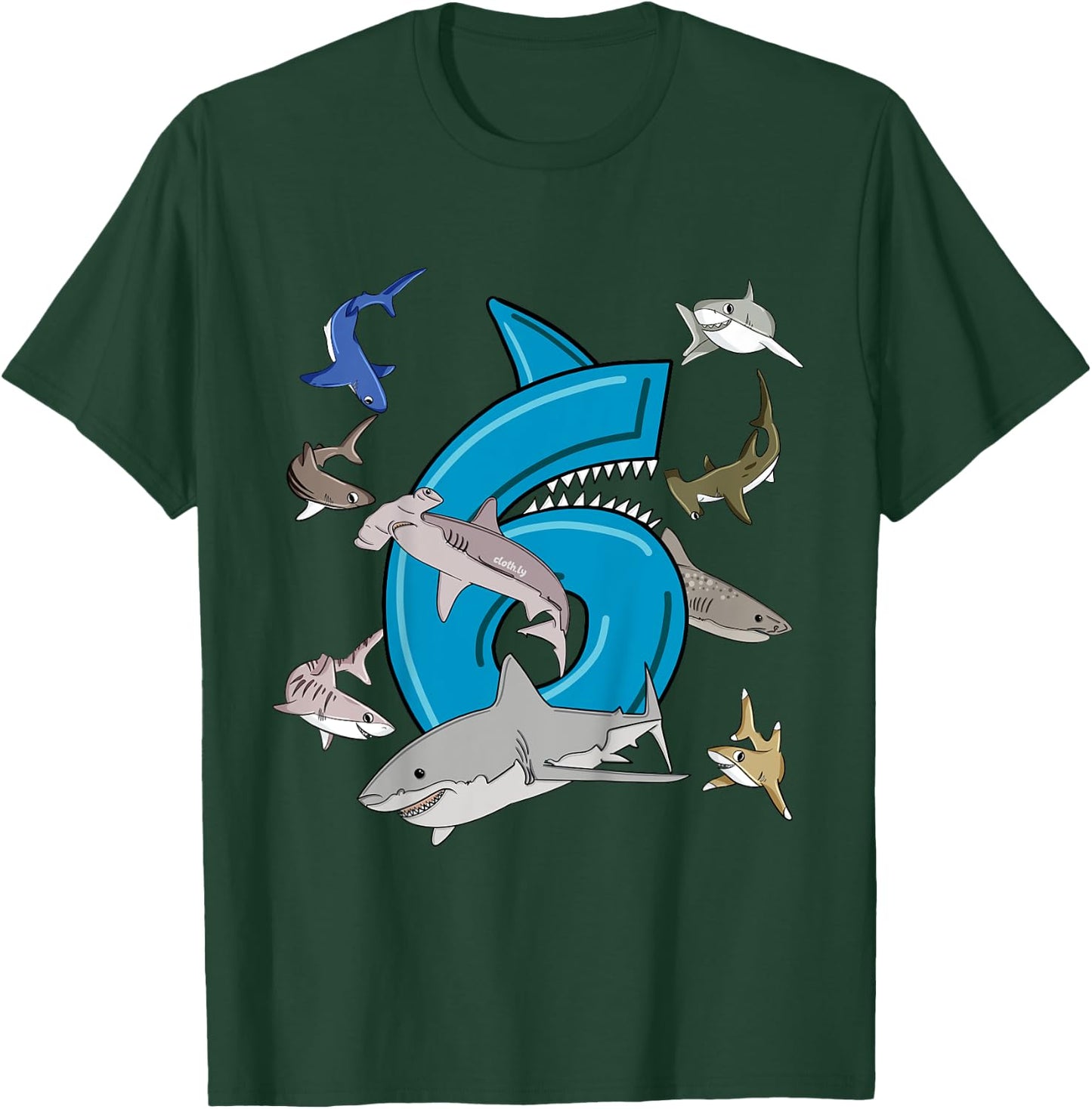 Kids 6th Birthday boys shark white shark T-Shirt - T-Shirt | Forest